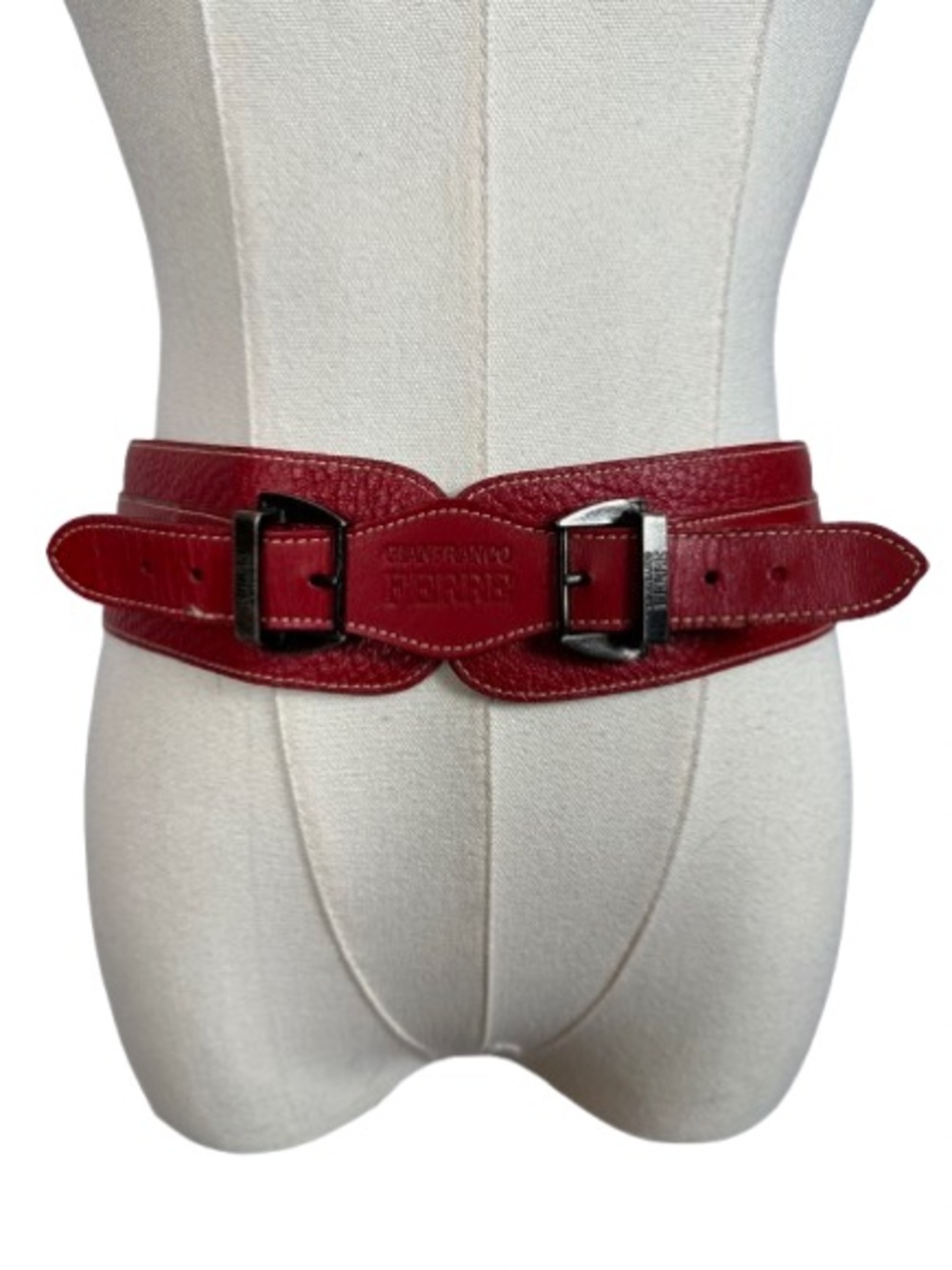 Gianfranco Ferre Red Leather Double-Buckle Waist Belt
